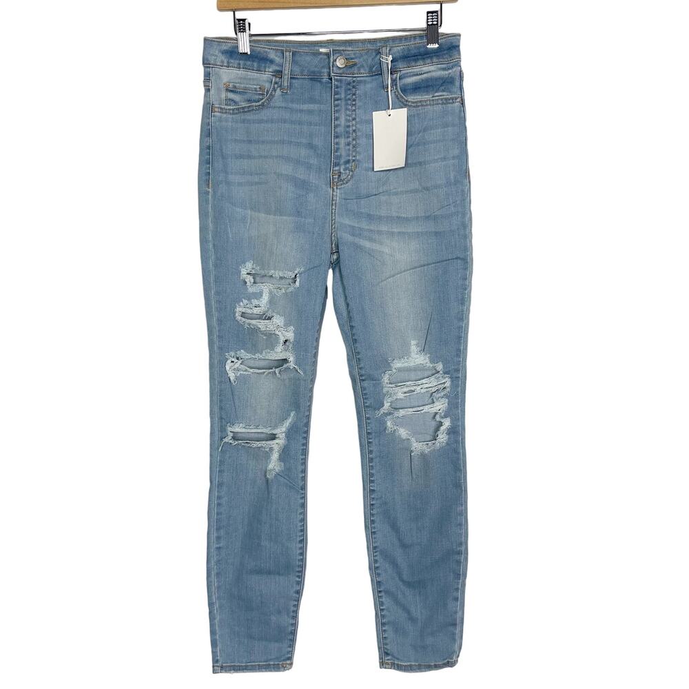 New Cello Size 11 Medium Wash Ripped High Rise Skinny Jeans Distressed Cotton